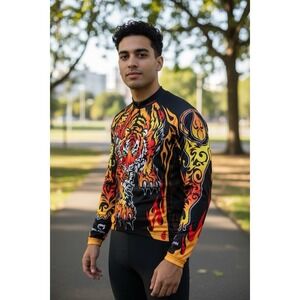 New Paladin Tiger Cycling Jersey Long Sleeve Full Zip Double Sided Flames XXXL‎